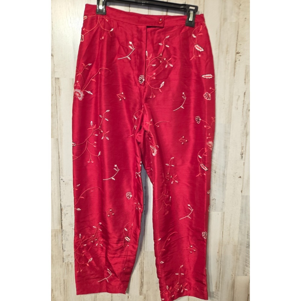 SILKS by ISC women MP Straight Lightweight Pants 100% Silk Embroidered